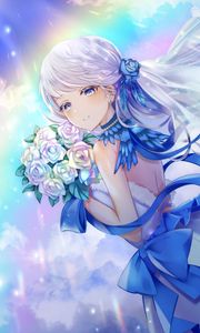 Preview wallpaper girl, bouquet, dress, anime, art