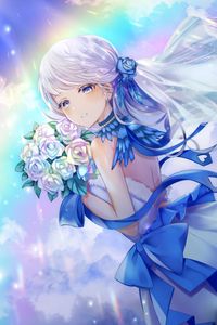 Preview wallpaper girl, bouquet, dress, anime, art