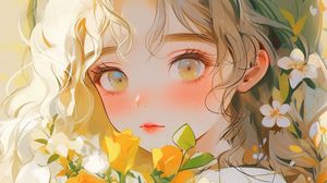 Preview wallpaper girl, bouquet, flowers, art, anime