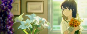 Preview wallpaper girl, bouquet, flowers, anime, art
