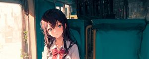 Preview wallpaper girl, bow, chair, window, light, anime