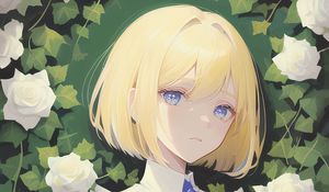 Preview wallpaper girl, bow, dress, roses, anime