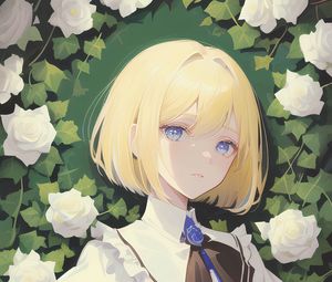 Preview wallpaper girl, bow, dress, roses, anime