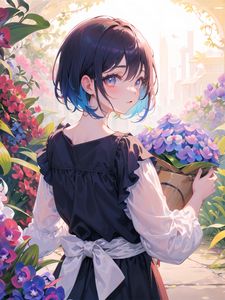 Preview wallpaper girl, bow, flowers, anime