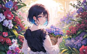 Preview wallpaper girl, bow, flowers, anime