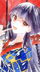 Preview wallpaper girl, bow, snow, watercolor, anime