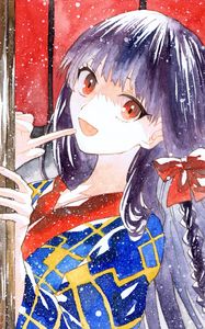 Preview wallpaper girl, bow, snow, watercolor, anime