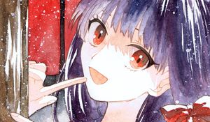 Preview wallpaper girl, bow, snow, watercolor, anime