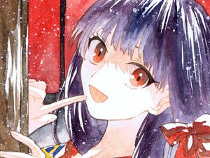 Preview wallpaper girl, bow, snow, watercolor, anime