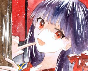 Preview wallpaper girl, bow, snow, watercolor, anime