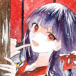 Preview wallpaper girl, bow, snow, watercolor, anime