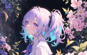 Preview wallpaper girl, bows, anime, art, flowers