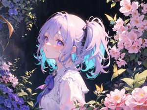 Preview wallpaper girl, bows, anime, art, flowers