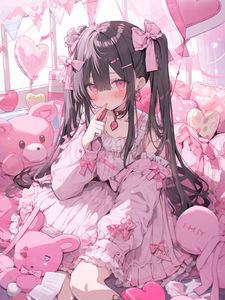 Preview wallpaper girl, bows, choker, pink, anime, art