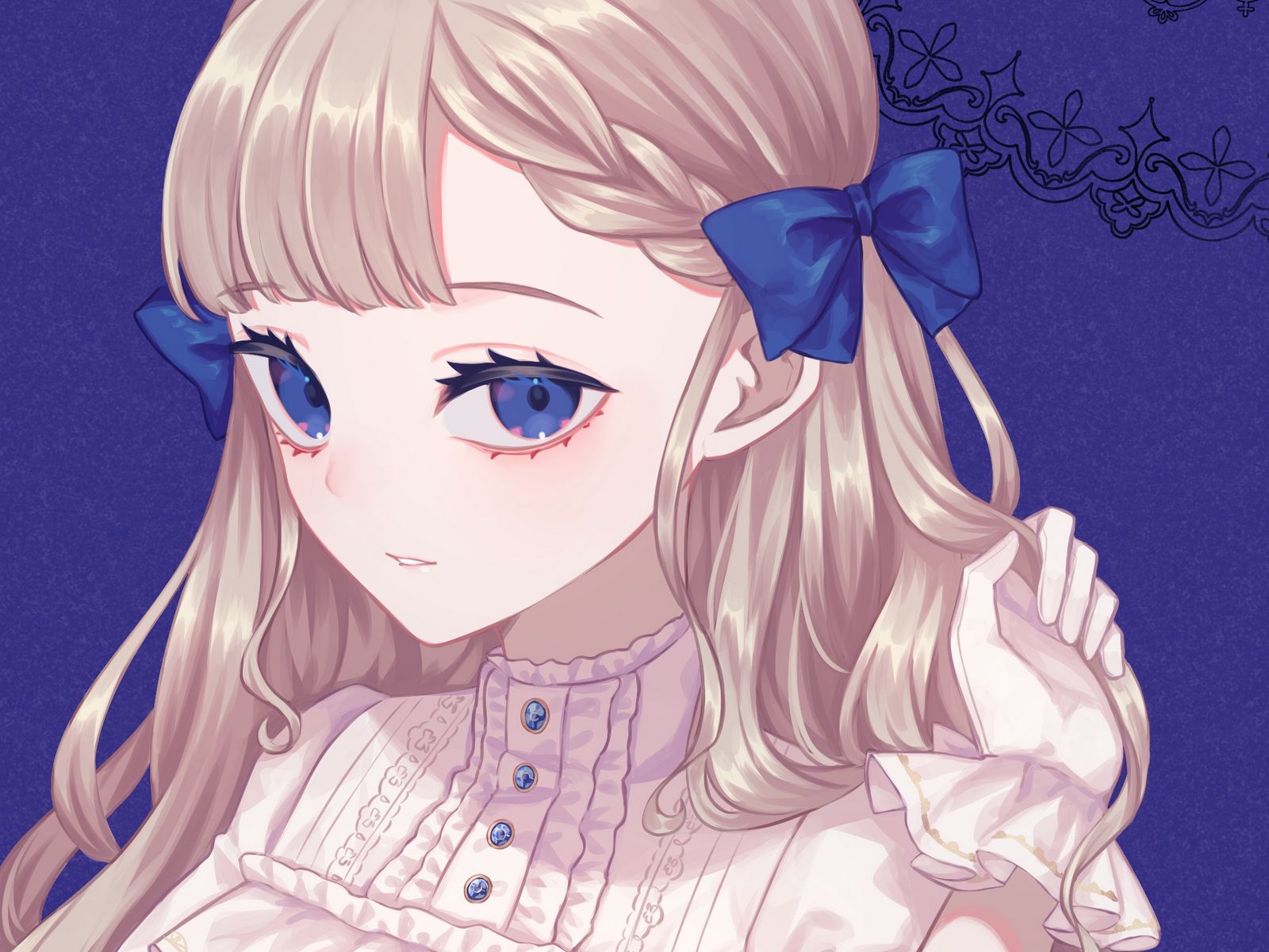 1600x1200 Wallpaper girl, bows, glance, anime, art, blue