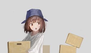 Preview wallpaper girl, boxes, robot, anime, art