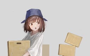Preview wallpaper girl, boxes, robot, anime, art