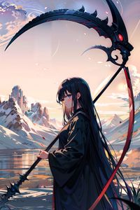 Preview wallpaper girl, braid, mountains, grass, anime