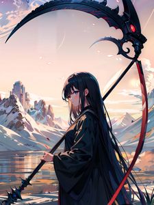 Preview wallpaper girl, braid, mountains, grass, anime