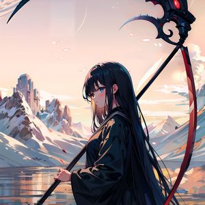 Preview wallpaper girl, braid, mountains, grass, anime