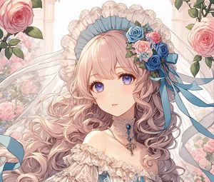 Preview wallpaper girl, bride, dress, veil, anime, art