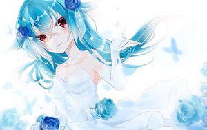 Preview wallpaper girl, bride, flowers, anime, art, blue