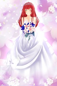 Preview wallpaper girl, bride, smile, bouquet, anime, art