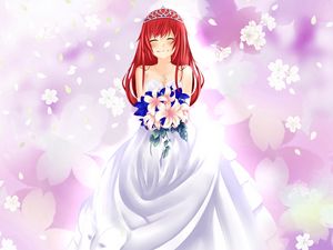 Preview wallpaper girl, bride, smile, bouquet, anime, art