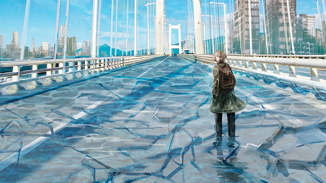 Wallpaper girl, bridge, alone, cranny, art