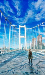 Preview wallpaper girl, bridge, alone, cranny, art