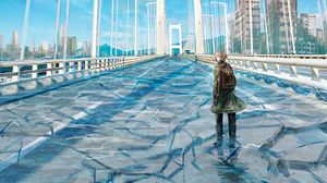 Preview wallpaper girl, bridge, alone, cranny, art