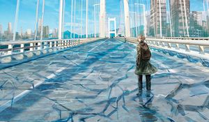 Preview wallpaper girl, bridge, alone, cranny, art