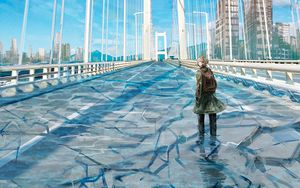 Preview wallpaper girl, bridge, alone, cranny, art