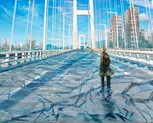 Preview wallpaper girl, bridge, alone, cranny, art