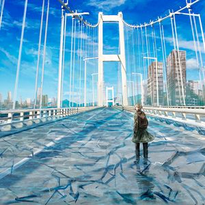 Preview wallpaper girl, bridge, alone, cranny, art