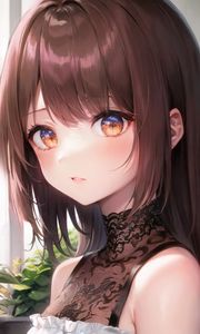 Preview wallpaper girl, brown hair, blush, dress, anime