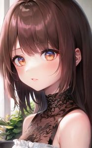 Preview wallpaper girl, brown hair, blush, dress, anime