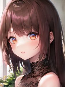 Preview wallpaper girl, brown hair, blush, dress, anime