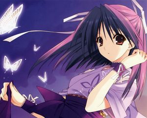 Preview wallpaper girl, brunette, butterfly, kimono, night