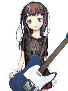Preview wallpaper girl, brunette, cute, guitar, smiling