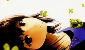 Preview wallpaper girl, brunette, eyes, tenderness, clover