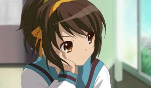Preview wallpaper girl, brunette, eyes, face, thoughtful