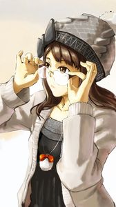 Preview wallpaper girl, brunette, glasses, hat, background
