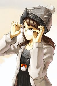Preview wallpaper girl, brunette, glasses, hat, background