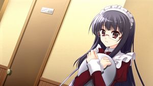 Preview wallpaper girl, brunette, glasses, maid, tray