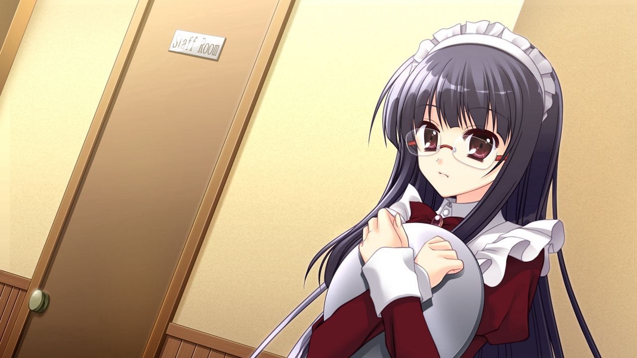 Wallpaper girl, brunette, glasses, maid, tray hd, picture, image