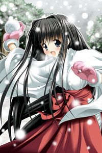 Preview wallpaper girl, brunette, kimono, snowballs, playing, snow