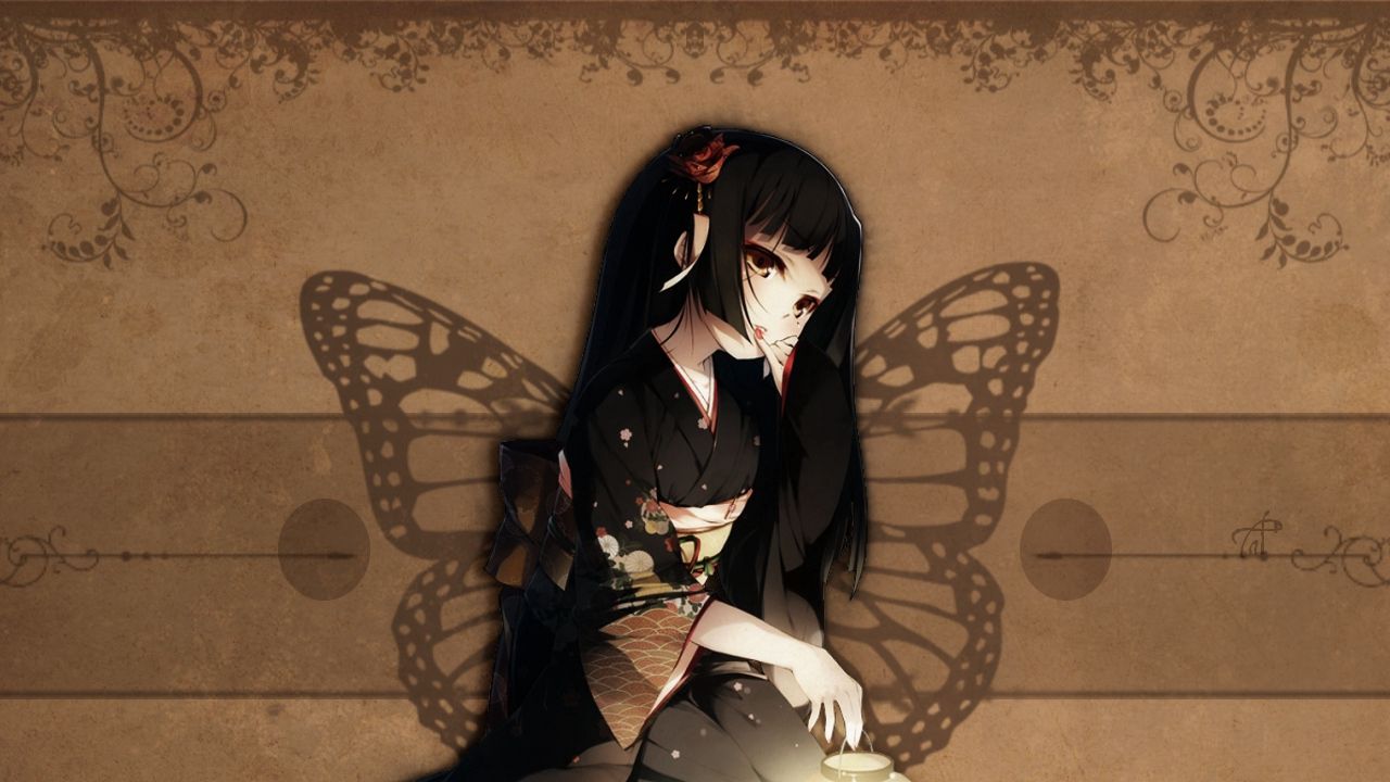 Wallpaper girl, brunette, kimonos, wings, butterfly