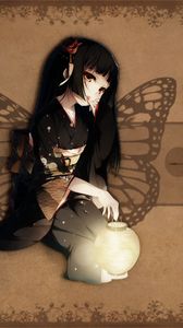 Preview wallpaper girl, brunette, kimonos, wings, butterfly