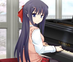Preview wallpaper girl, brunette, playing, piano, smile